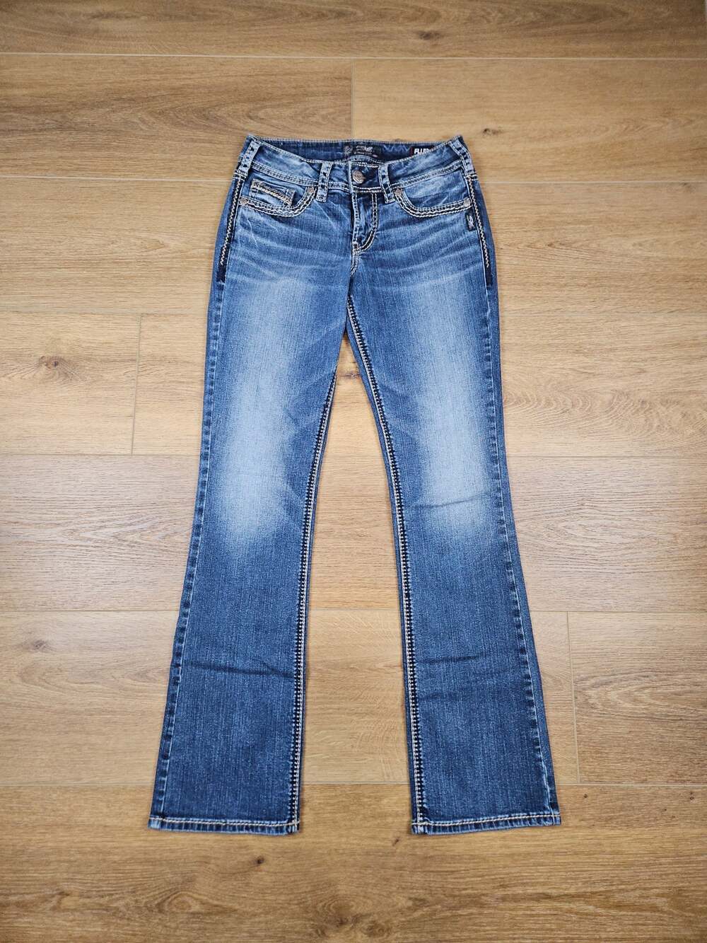 Silver Jeans Co Suki Mid Slim Boot Jeans W28 L33 Thick Stitch Western Y2K